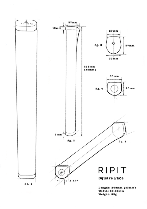 RIPIT Square Face putter grip spec sheet