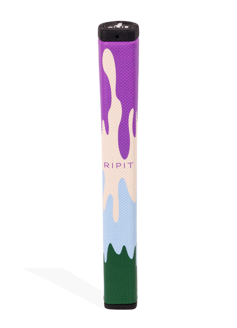 Colorful golf club grip with 'Ripit' branding on a white background