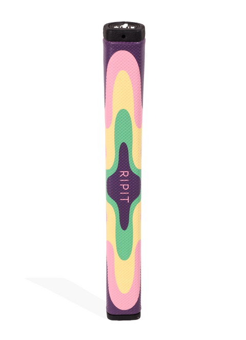 Colorful golf putter grip with 'Ripit' branding on a white background